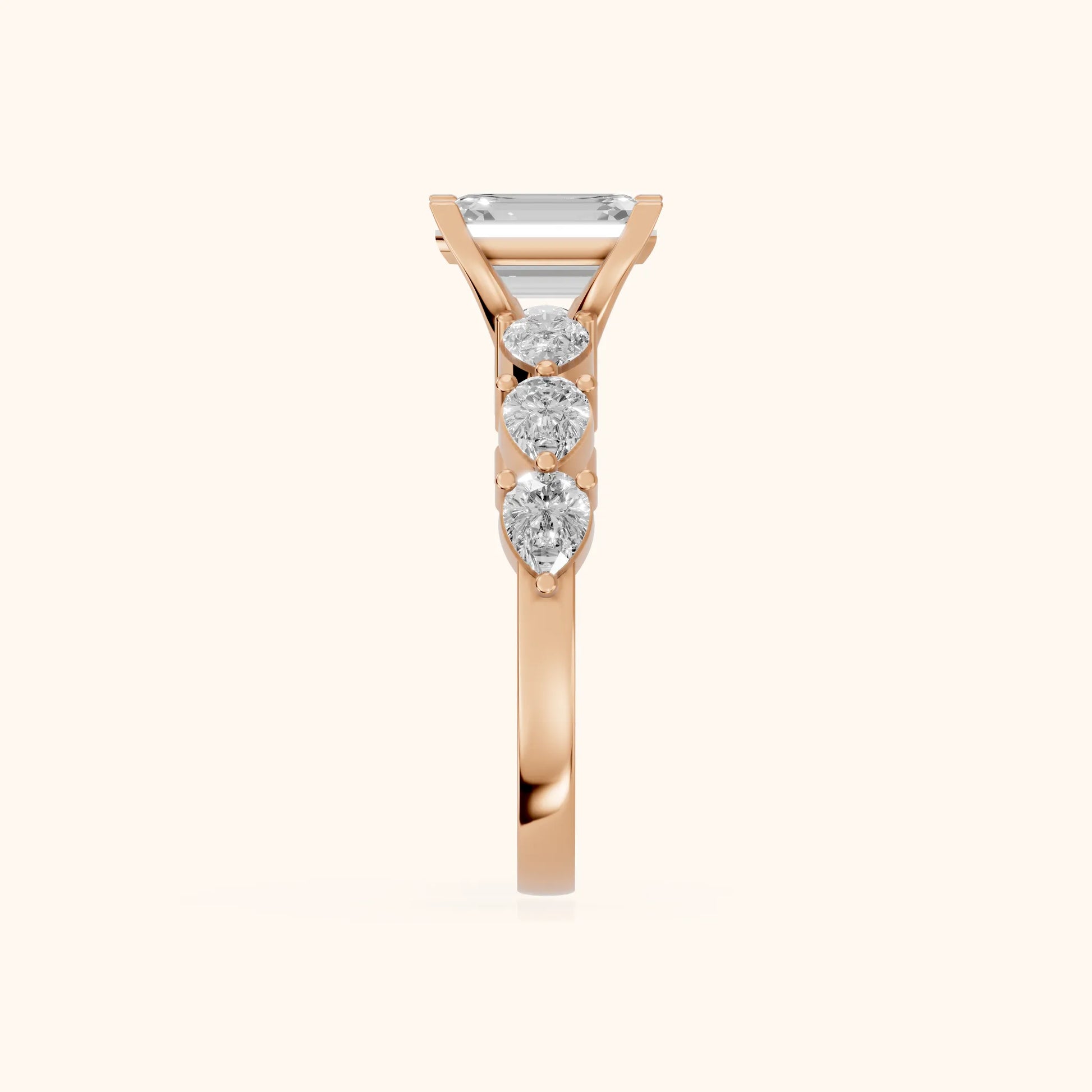 Iris Emerald Diamond Bridal Set in Rose Gold - SideView