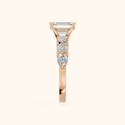 Iris Emerald Diamond Bridal Set in Rose Gold - SideView