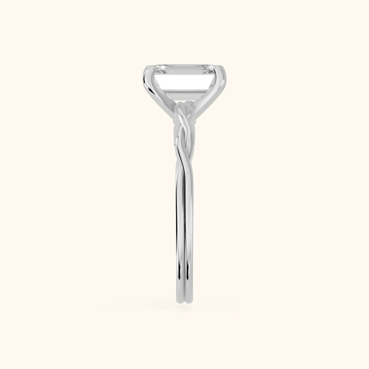 Iris Twist Emerald Diamond Engagement Ring in White Gold - SideView