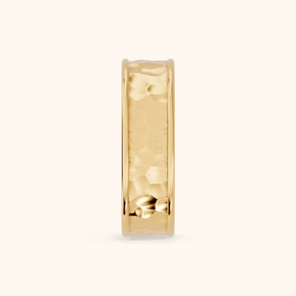 Sahana Hammered Step Edge Wedding Band in Yellow Gold - SideView