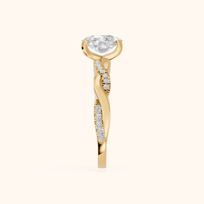 Twisted Side Stone Cushion Diamond Engagement Ring in Yellow Gold - SideView