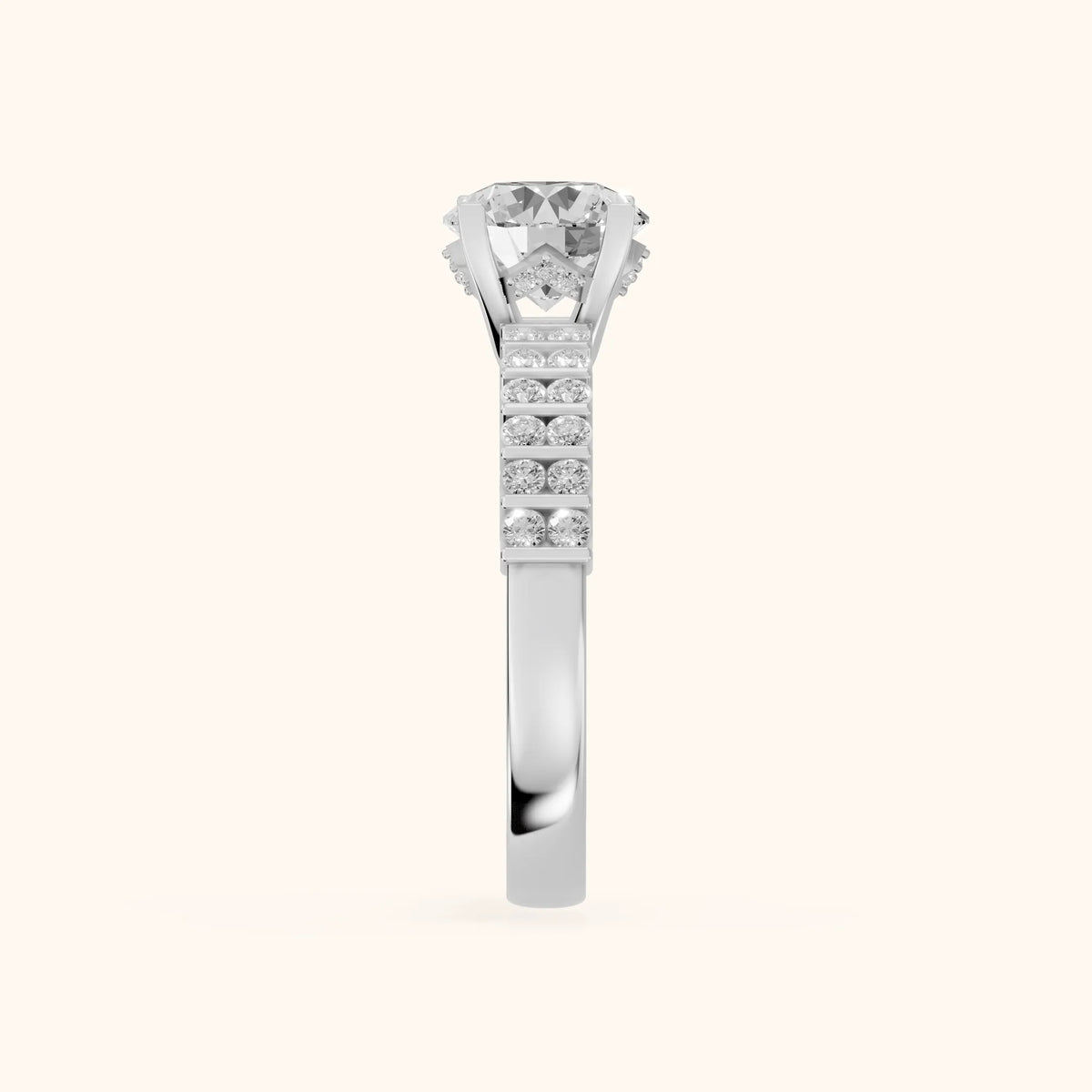 Honor Sidestone Round Diamond Engagement Ring in Silver - SideView.webp
