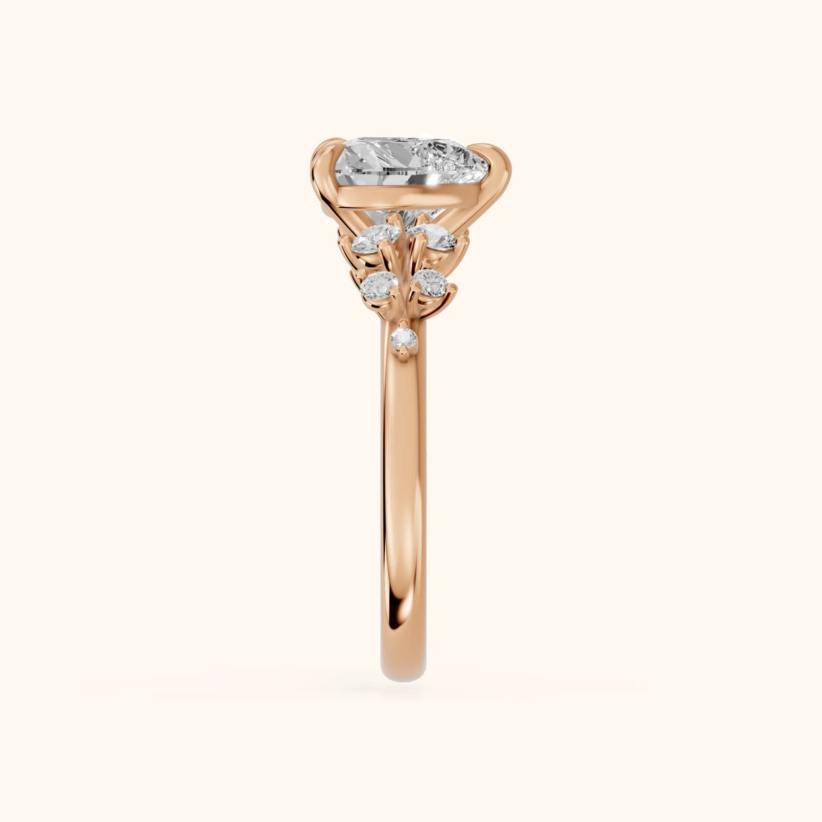 Mirabelle Cluster Heart Diamond Engagement Ring in Rose Gold - SideView.webp