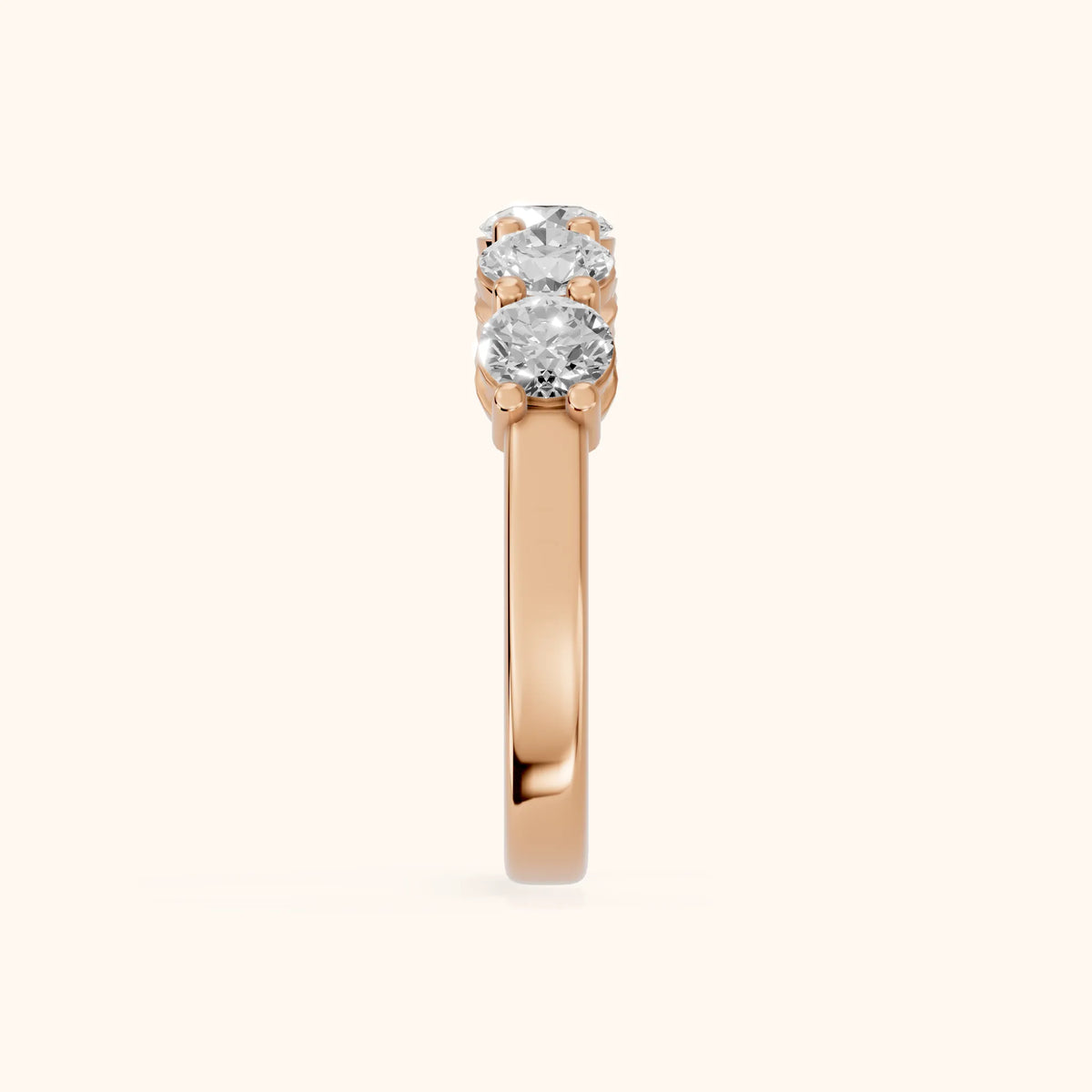 Theia Shared Prong Round Diamond Wedding Band in Rose Gold - SideView