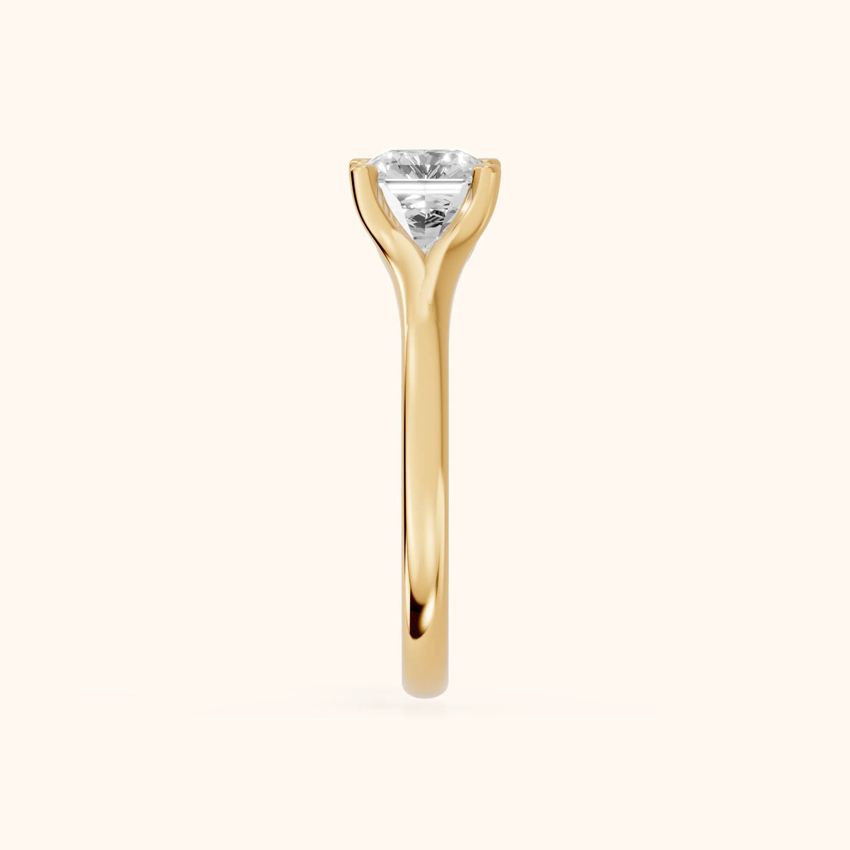 Nell Split Shank Solitaire Asscher Diamond Engagement Ring in Yellow Gold - SideView.webp