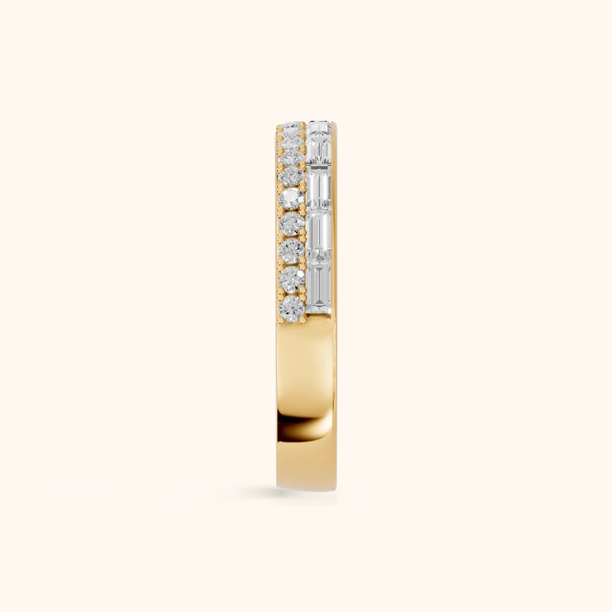 Sidonie Channel Set Round & Baguette Diamond Anniversary Ring in Yellow Gold - SideView