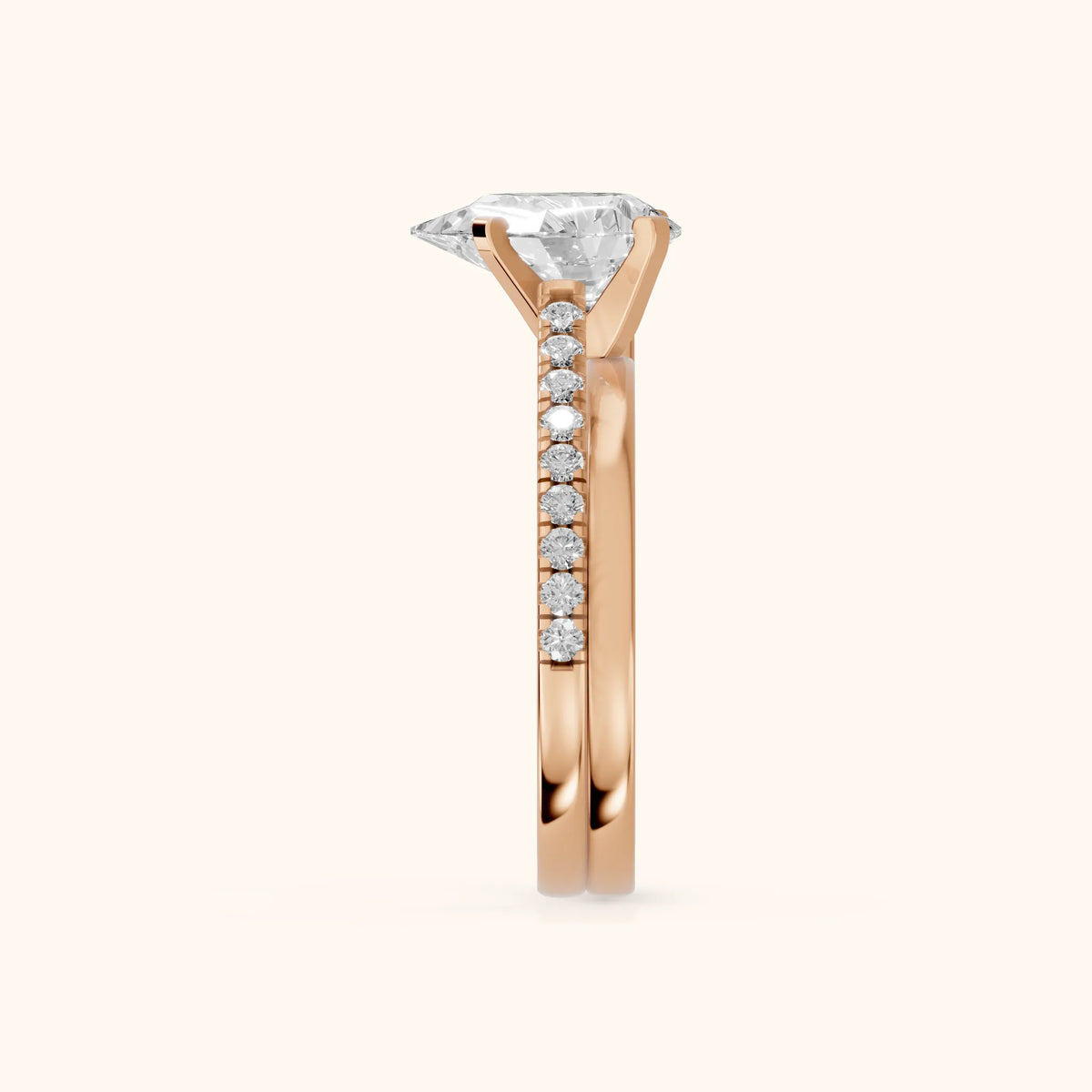 Edith Criss Cross Pavé Pear Diamond Engagement Ring in Rose Gold - SideView.webp
