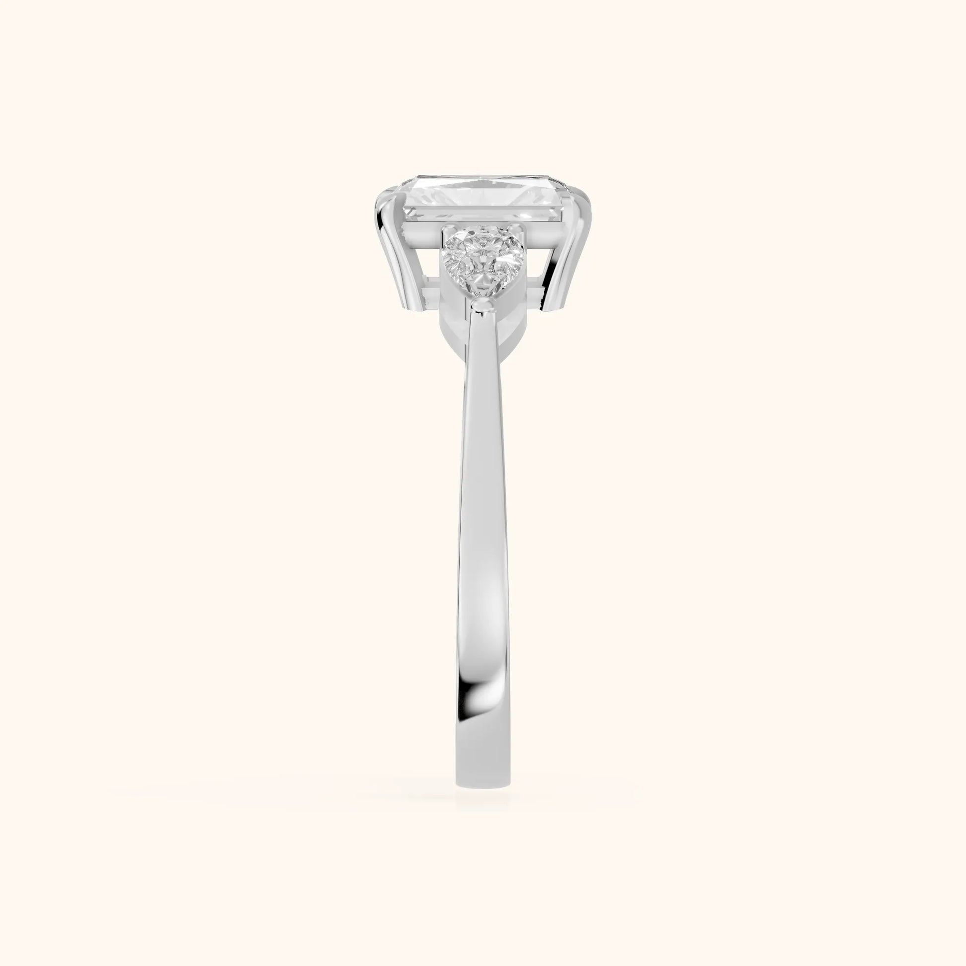 Grace Three Stone Radiant Diamond Engagement Ring in Platinum - SideView