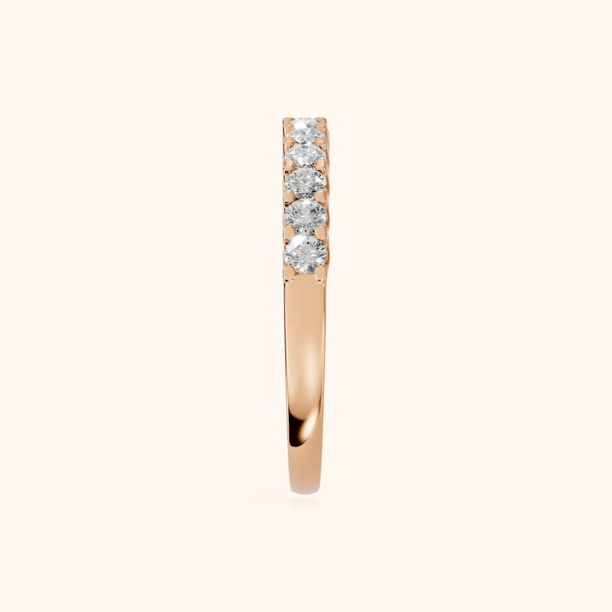 Chantal Shared Prong Round Diamond Half Eternity Band in Rose Gold - SideView