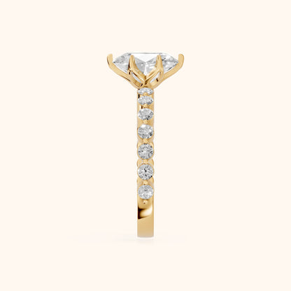 Eleanor Majesty Side Stone Oval Diamond Engagement Ring in Yellow Gold - SideView