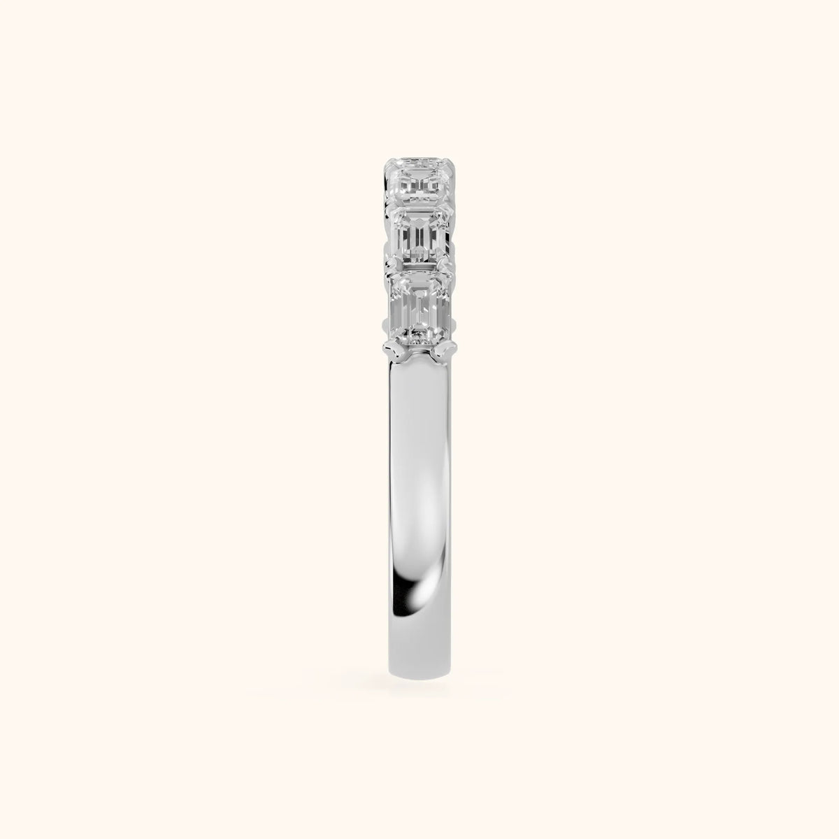 Margot Shared Prong Emerald Diamond Half Eternity Band in Silver - SideView