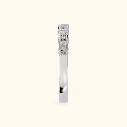 Margot Shared Prong Emerald Diamond Half Eternity Band in Silver - SideView