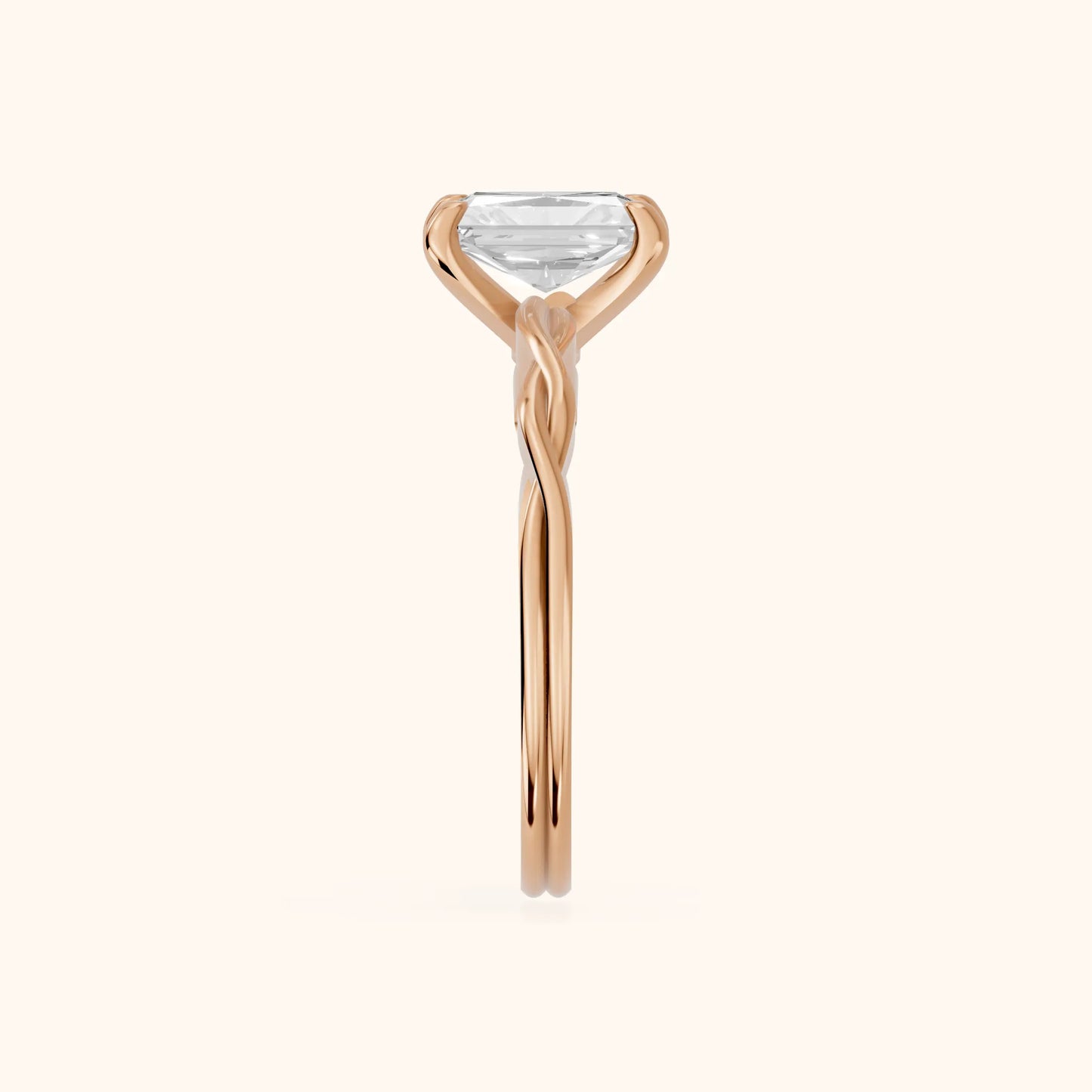 Iris Twist Radiant Diamond Engagement Ring in Rose Gold - SideView