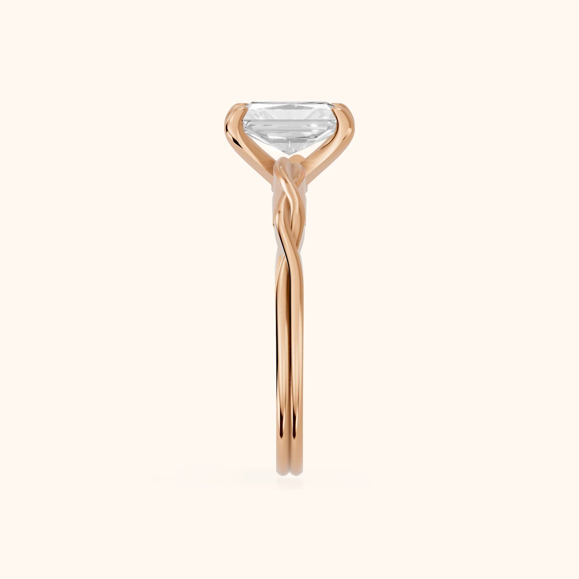 Iris Twist Radiant Diamond Engagement Ring in Rose Gold - SideView
