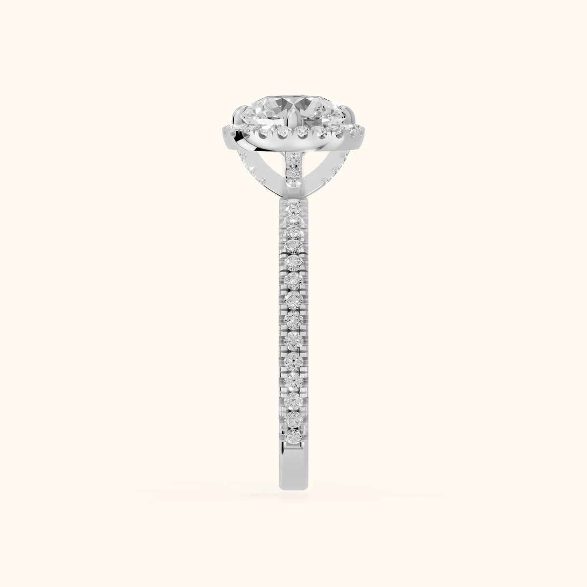 Rosemary Halo Pavé Round Diamond Engagement Ring in White Gold - SideView.webp