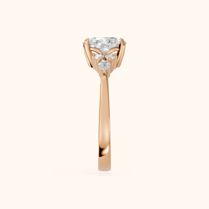 Amelia Three Stone Cushion Diamond Engagement Ring in Rose Gold - SideView