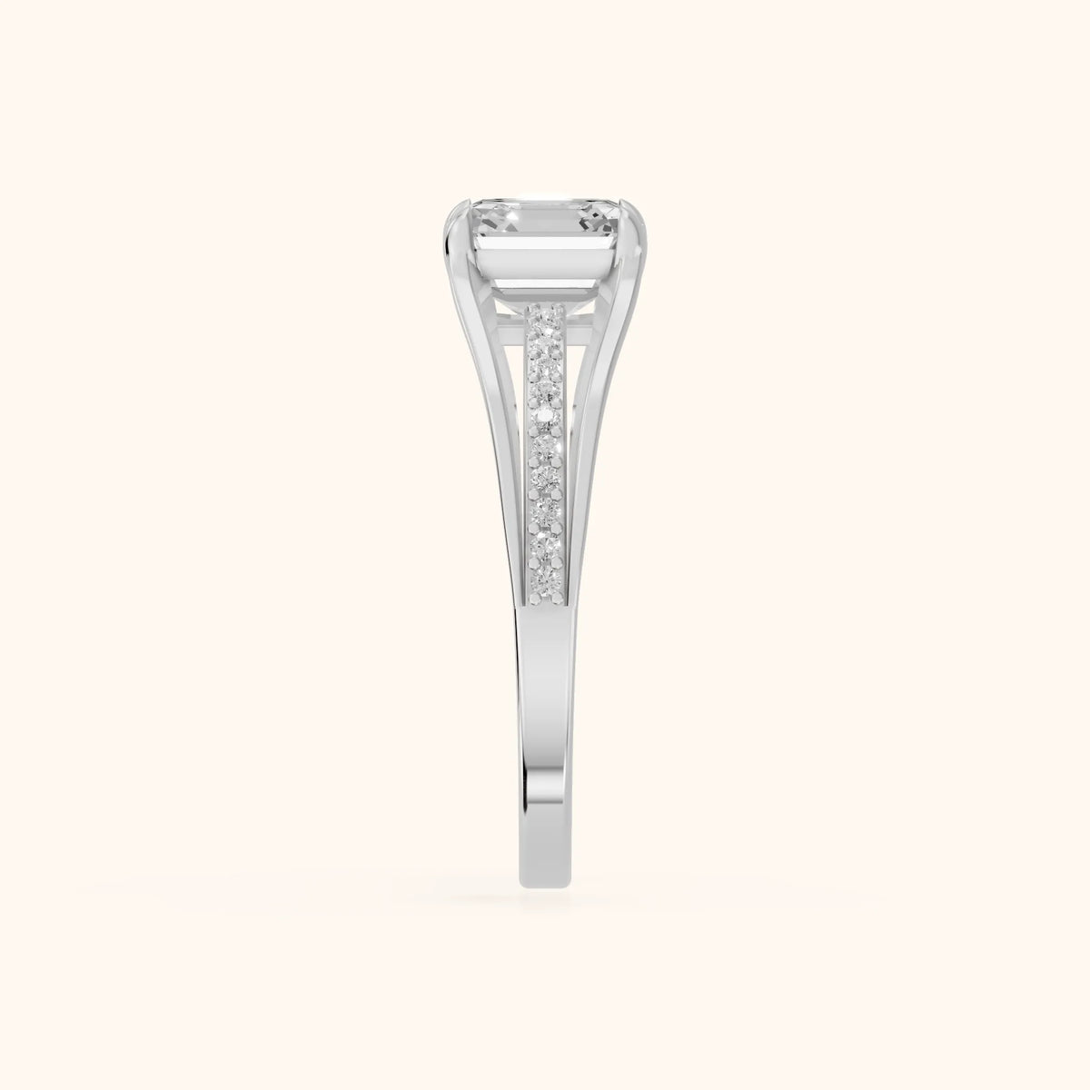 Lucinda Split Shank Asscher Diamond Engagement Ring in Platinum - SideView.webp