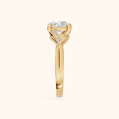 Veronica Twist Side Stone Cushion Diamond Engagement Ring in Yellow Gold - SideView