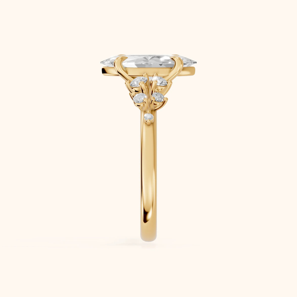 Mirabelle Cluster Marquise Diamond Engagement Ring in Yellow Gold - SideView.webp