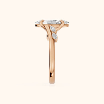 Flora Twist Side Stone Marquise Diamond Engagement Ring in Rose Gold - SideView