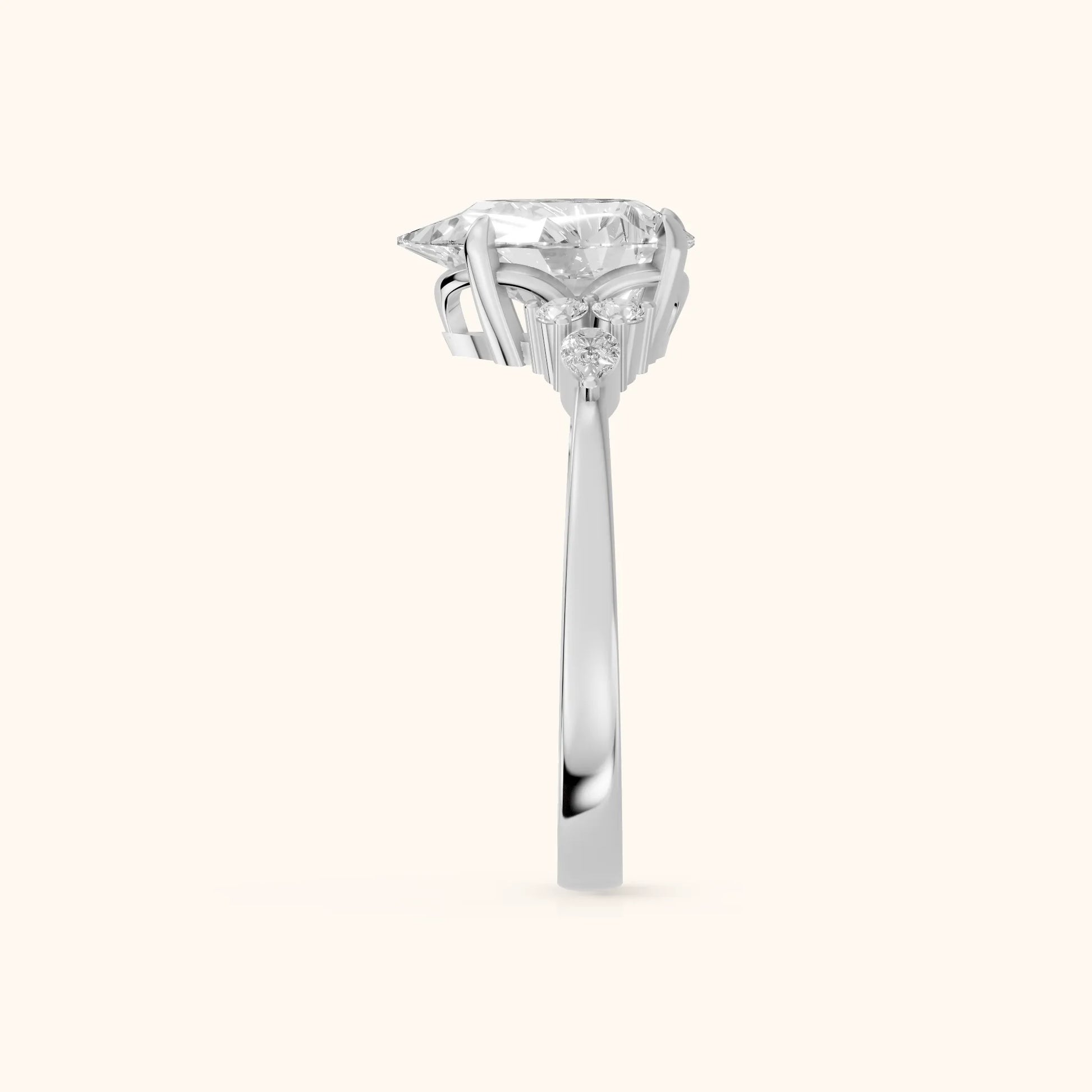 Amelia Three Stone Pear Diamond Engagement Ring in White Gold - SideView