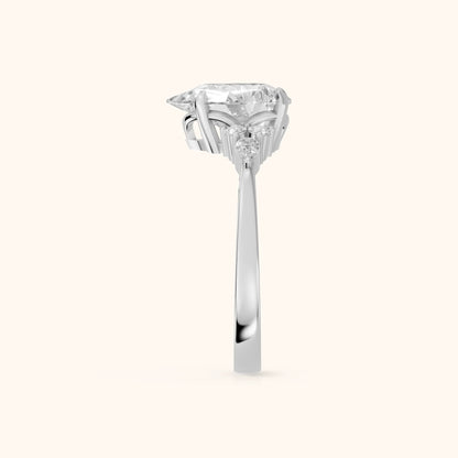 Amelia Three Stone Pear Diamond Engagement Ring in White Gold - SideView