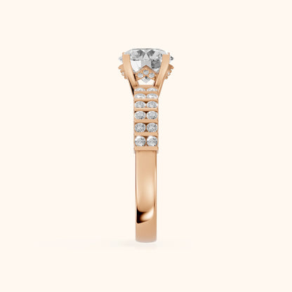 Honor Sidestone Round Diamond Engagement Ring in Rose Gold - SideView.webp