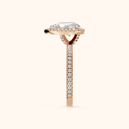 Rosemary Halo Pavé Pear Diamond Engagement Ring in Rose Gold - SideView.webp