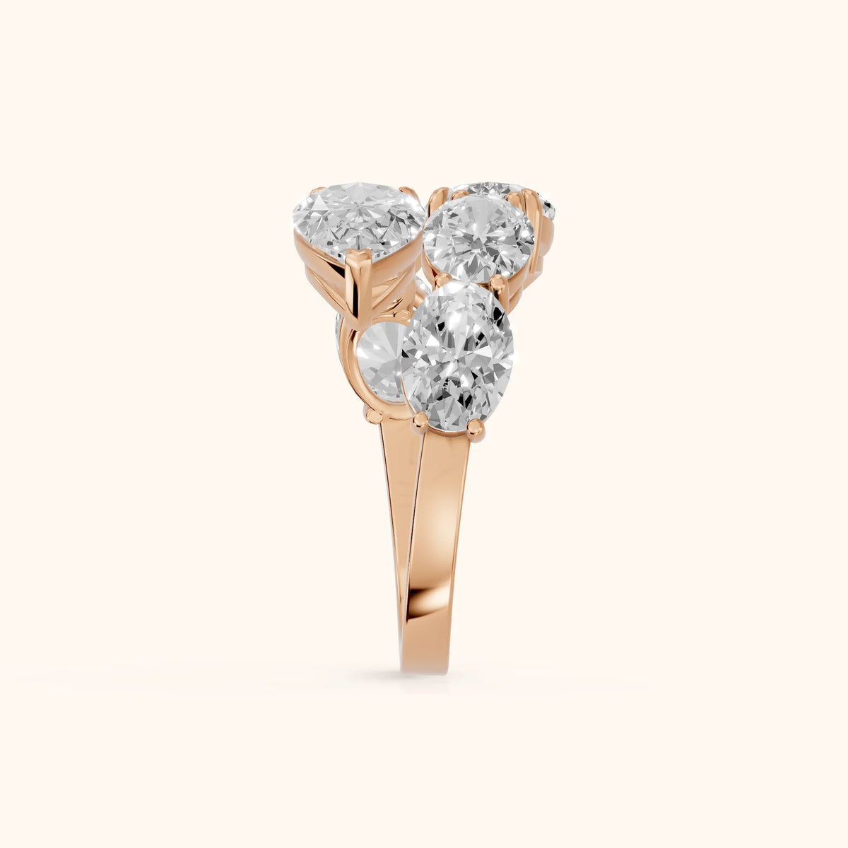 Ines Bypass Pear & Oval Diamond Anniversary Ring in Rose Gold - SideView