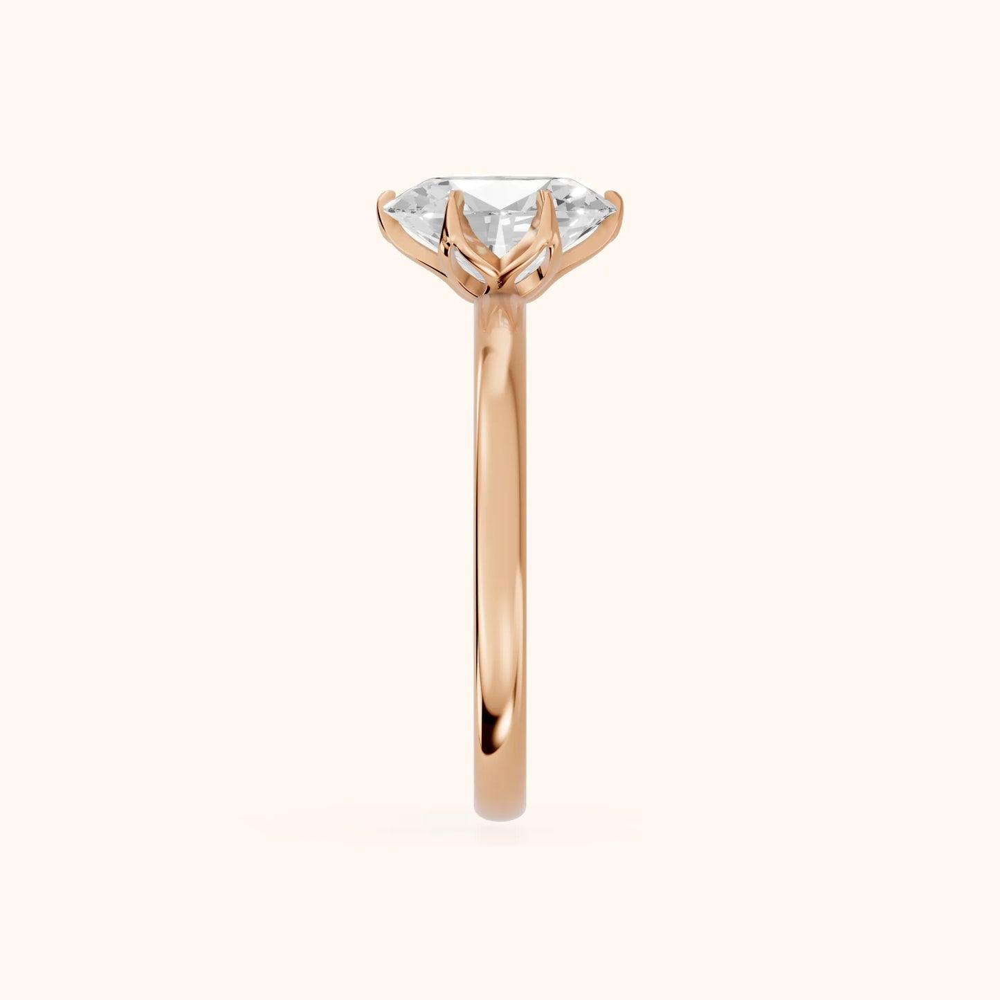 Serena Blossom Solitaire Oval Diamond Engagement Ring in Rose Gold - SideView