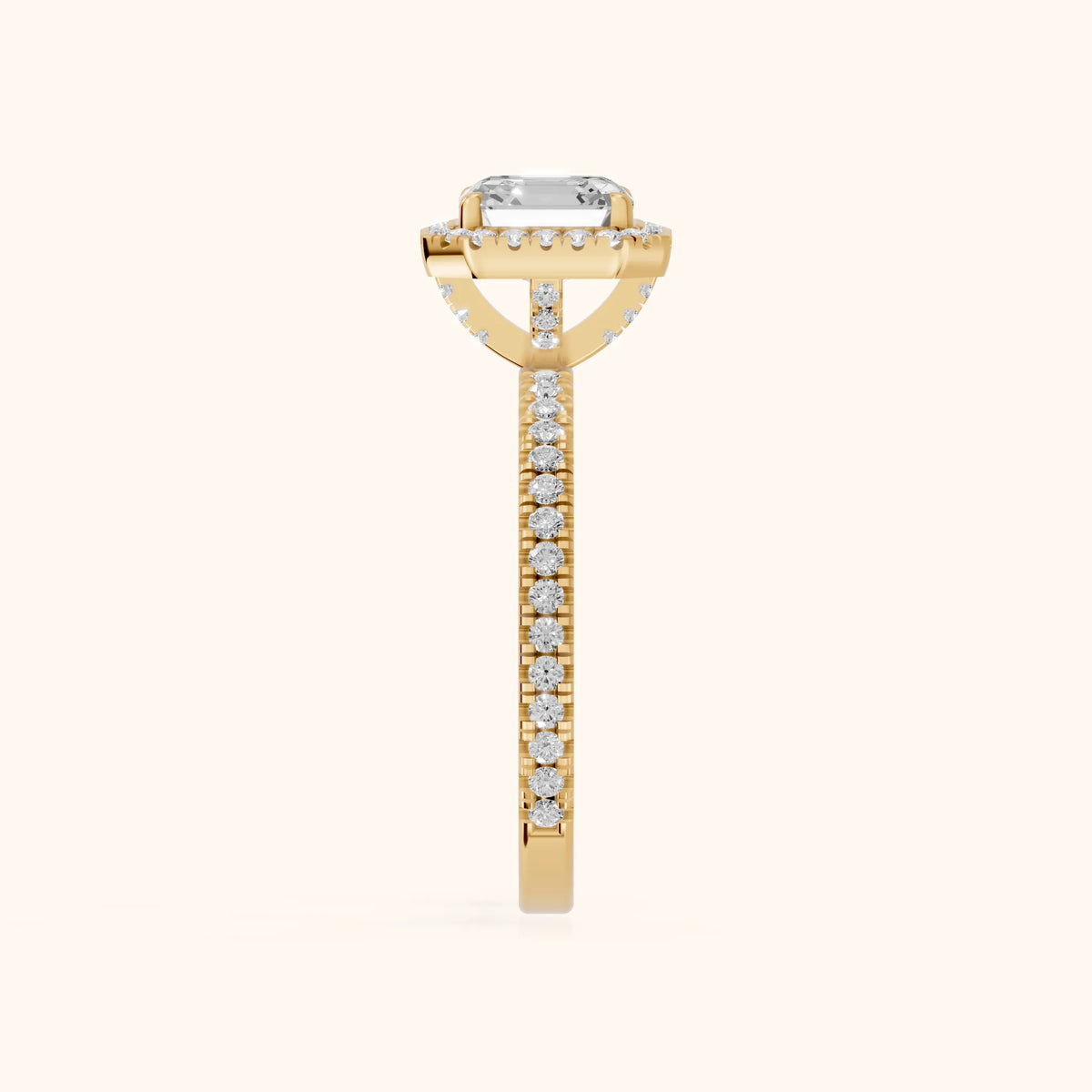 Rosemary Halo Pavé Asscher Diamond Engagement Ring in Yellow Gold - SideView.webp