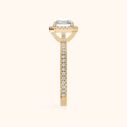 Rosemary Halo Pavé Asscher Diamond Engagement Ring in Yellow Gold - SideView.webp
