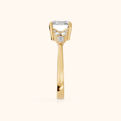 Amelia Three Stone Asscher Diamond Engagement Ring in Yellow Gold - SideView