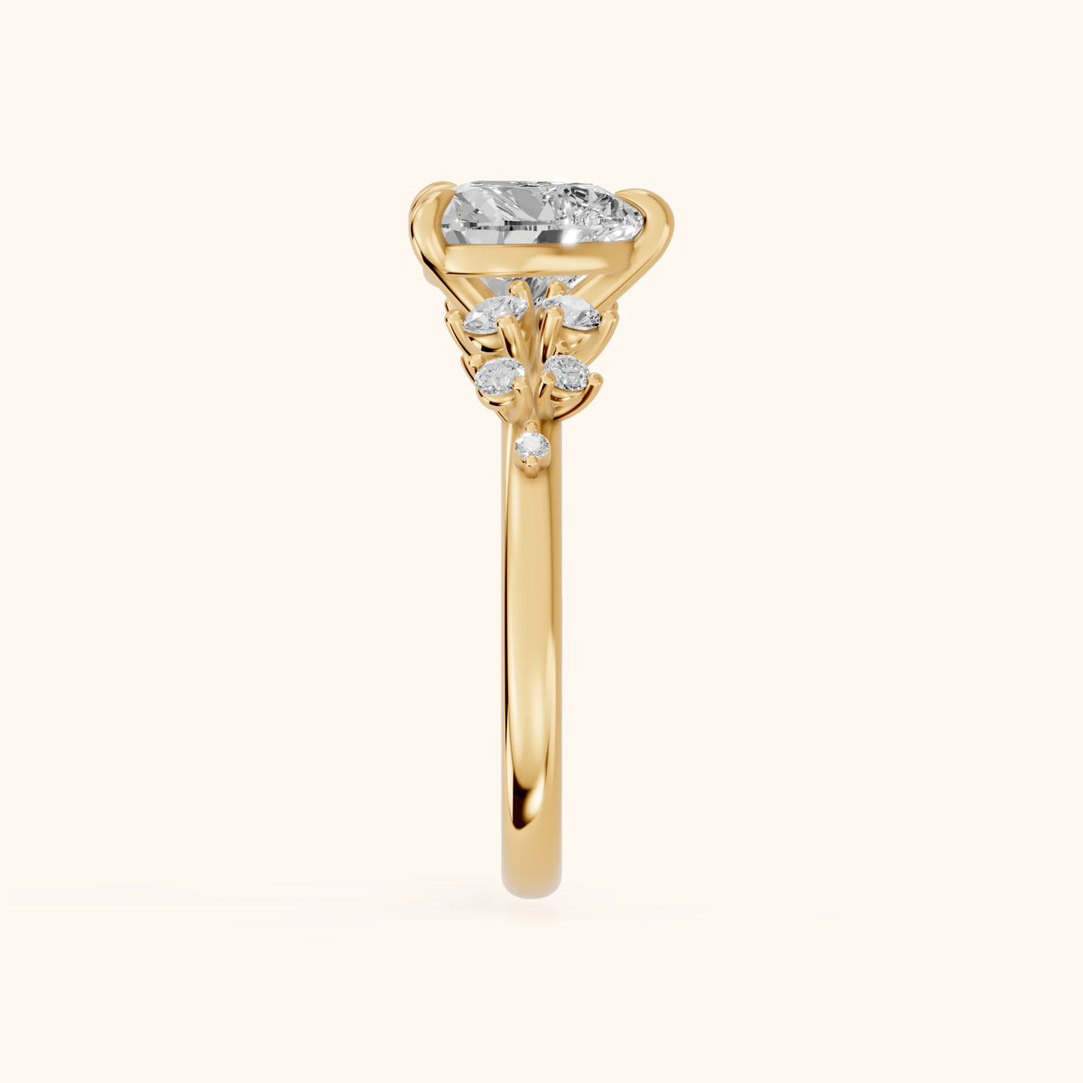 Mirabelle Cluster Heart Diamond Engagement Ring in Yellow Gold - SideView.webp