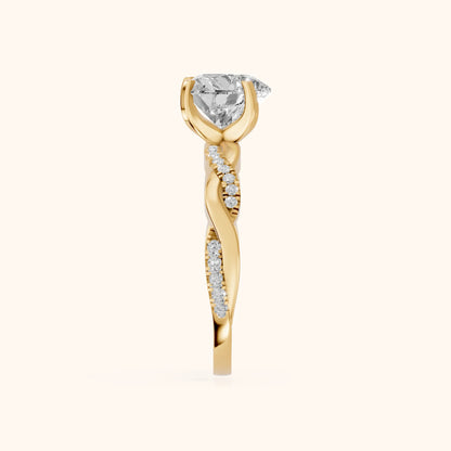 Twisted Side Stone Heart Diamond Engagement Ring in Yellow Gold - SideView
