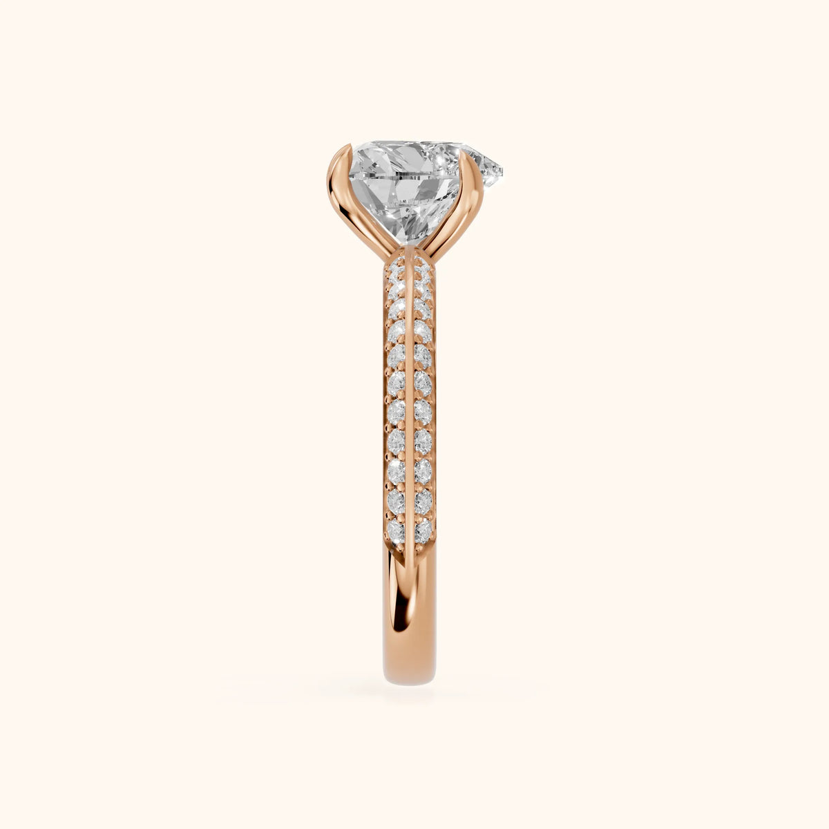 Meredith Knife Edge Pavé Heart Diamond Engagement Ring in Rose Gold - SideView.webp