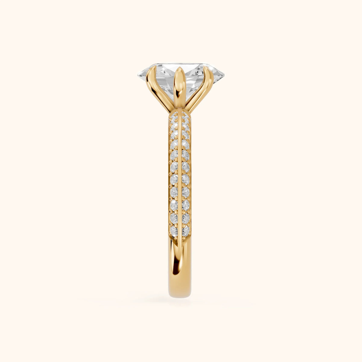 Meredith Knife Edge Pavé Oval Diamond Engagement Ring in Yellow Gold - SideView.webp