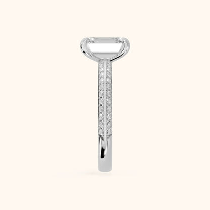 Meredith Knife Edge Pavé Emerald Diamond Engagement Ring in White Gold - SideView.webp