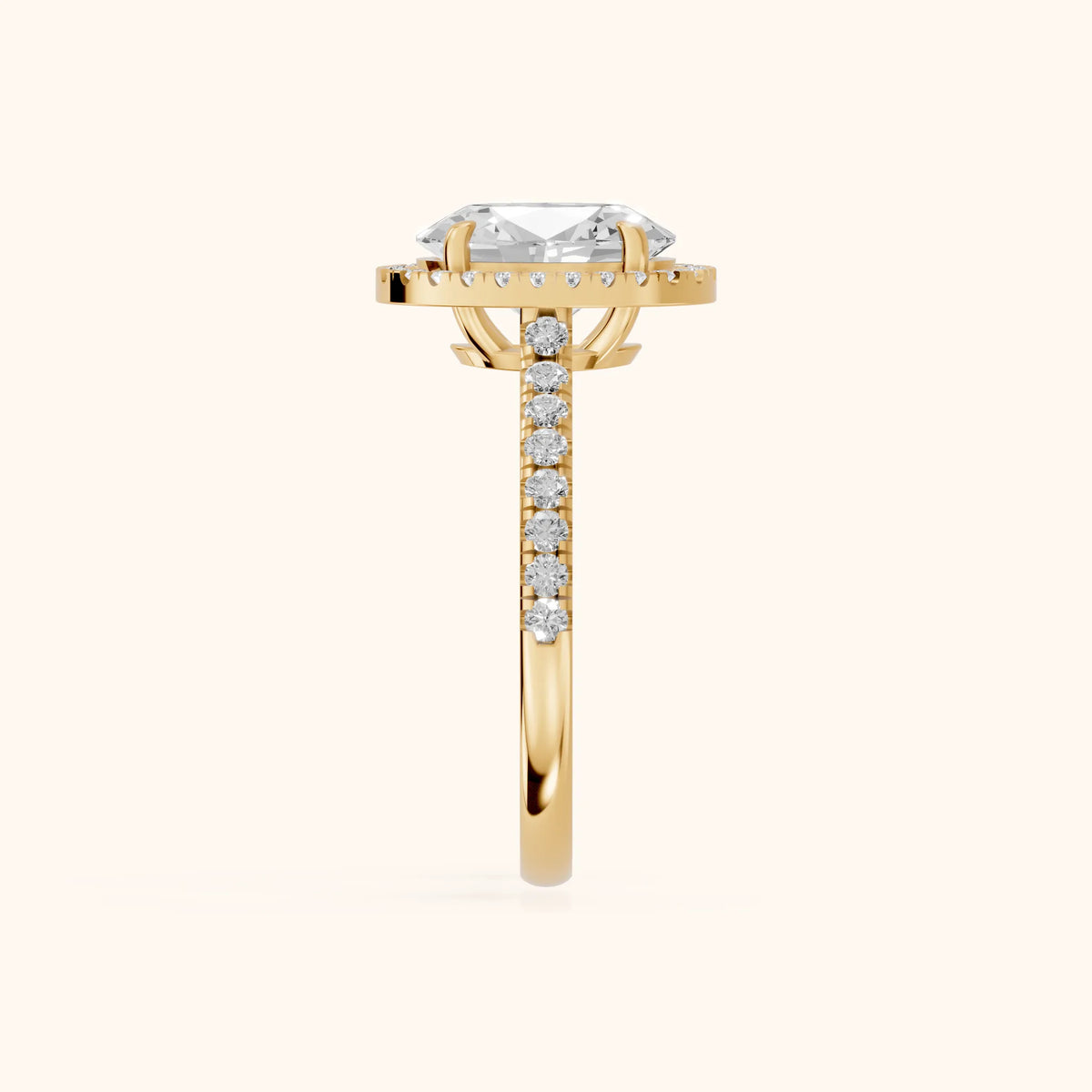 Mabel Halo French Pavé Oval Diamond Engagement Ring in Yellow Gold - SideView.webp