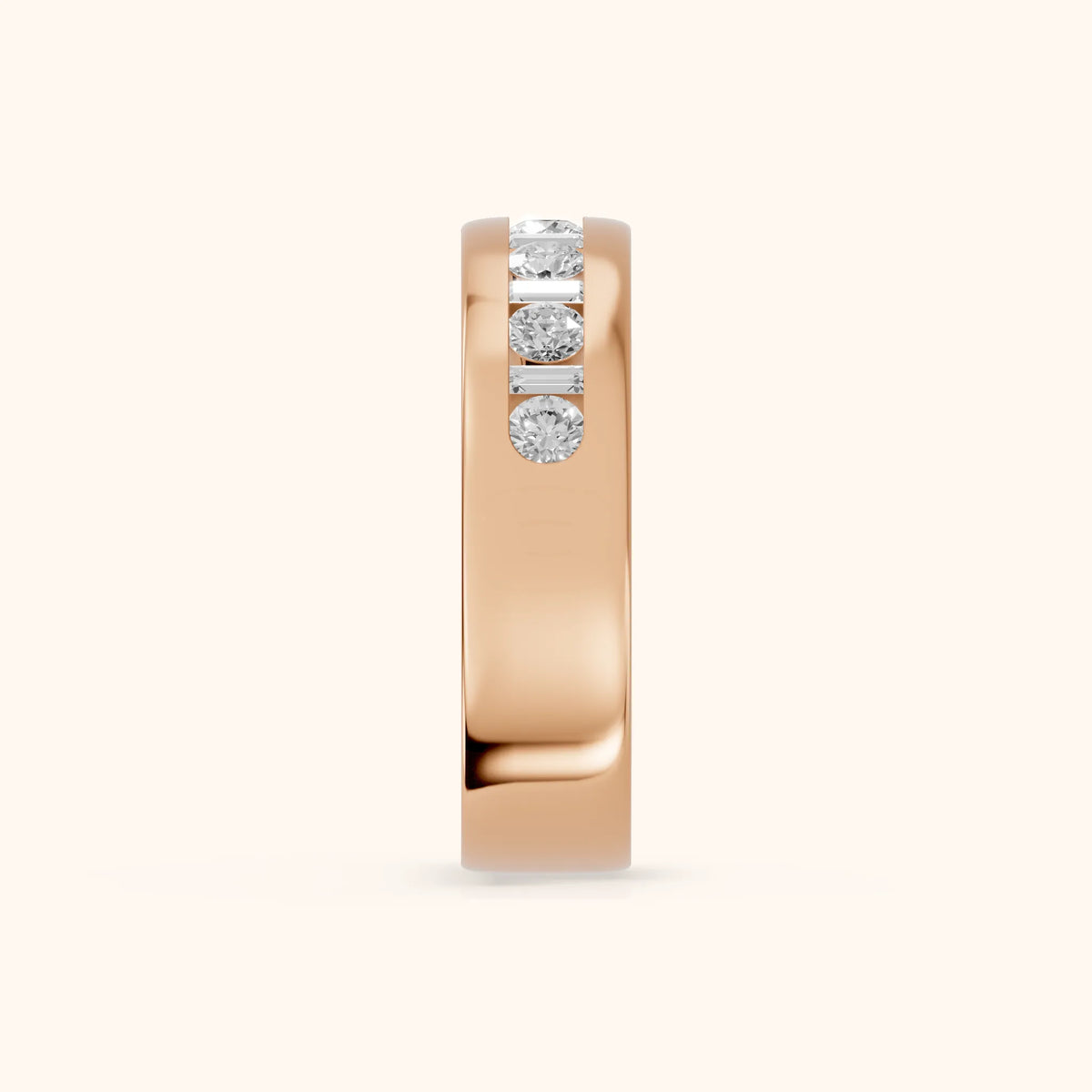 Lydia Channel Set Round & Baguette Diamond Half Eternity Band in Rose Gold - SideView
