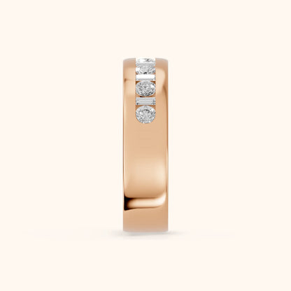 Lydia Channel Set Round & Baguette Diamond Half Eternity Band in Rose Gold - SideView