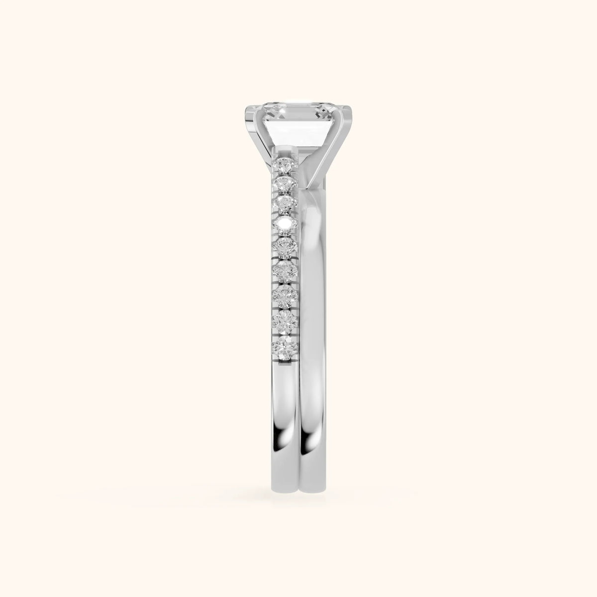 Edith Criss Cross Pavé Asscher Diamond Engagement Ring in Platinum - SideView.webp