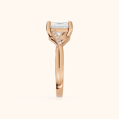 Veronica Twist Side Stone Radiant Diamond Engagement Ring in Rose Gold - SideView
