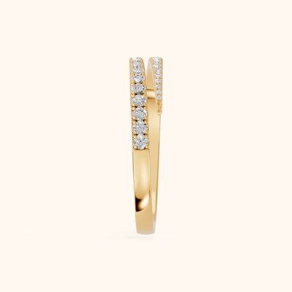 Mina Bypass Round Diamond Wedding Band in Yellow Gold - SideView