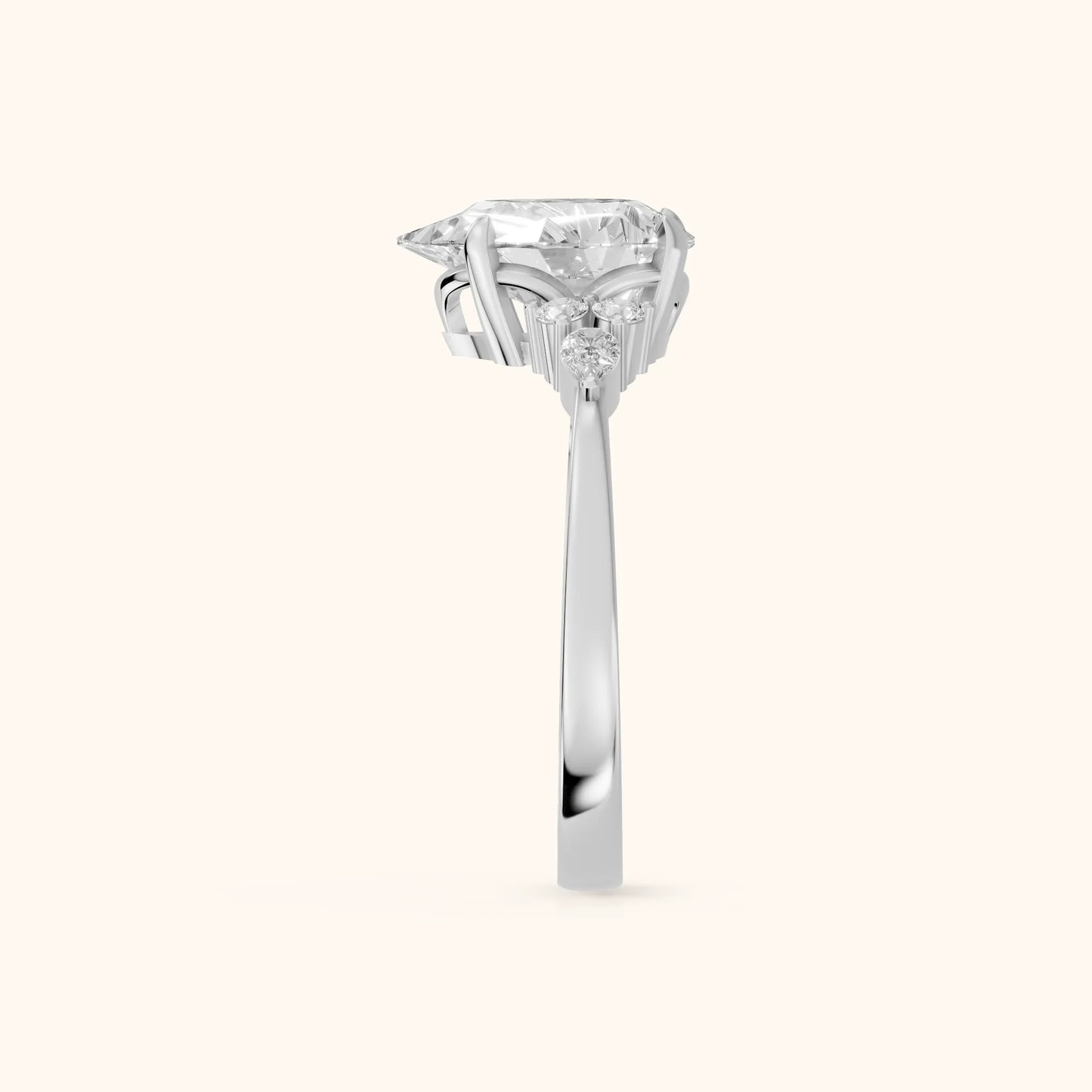 Amelia Three Stone Pear Diamond Engagement Ring in Platinum - SideView