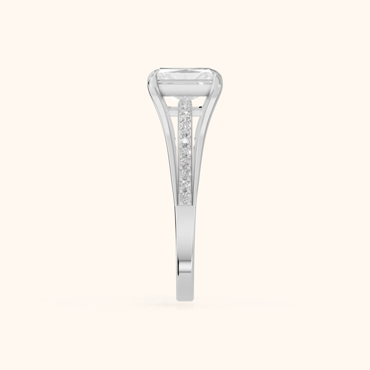 Lucinda Split Shank Radiant Diamond Engagement Ring in Platinum - SideView.webp