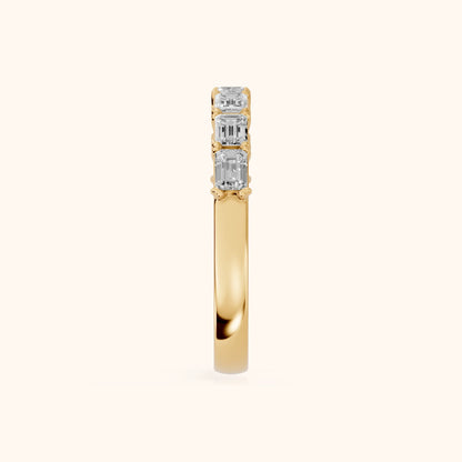 Margot Shared Prong Emerald Diamond Half Eternity Band in Yellow Gold - SideView