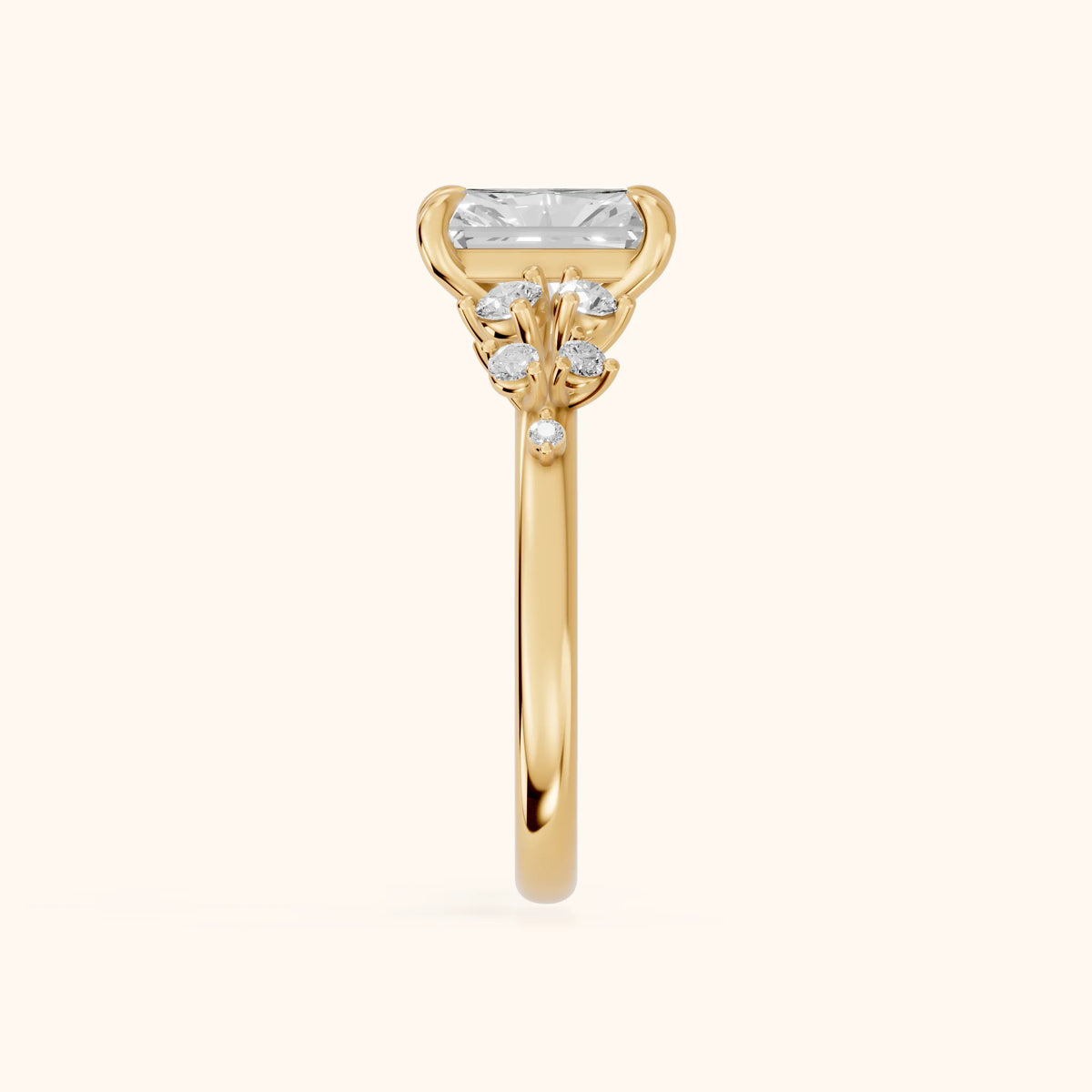 Mirabelle Cluster Radiant Diamond Engagement Ring in Yellow Gold - SideView.webp