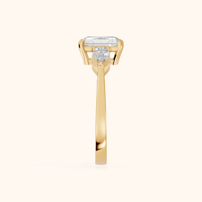 Grace Three Stone Radiant Diamond Engagement Ring in Yellow Gold - SideView