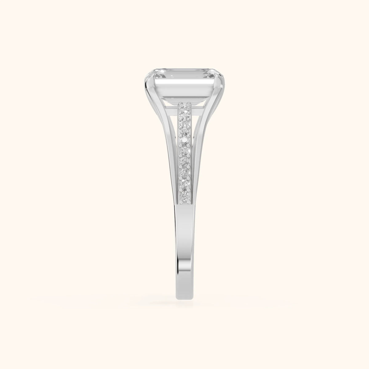 Lucinda Split Shank Emerald Diamond Engagement Ring in Silver - SideView.webp
